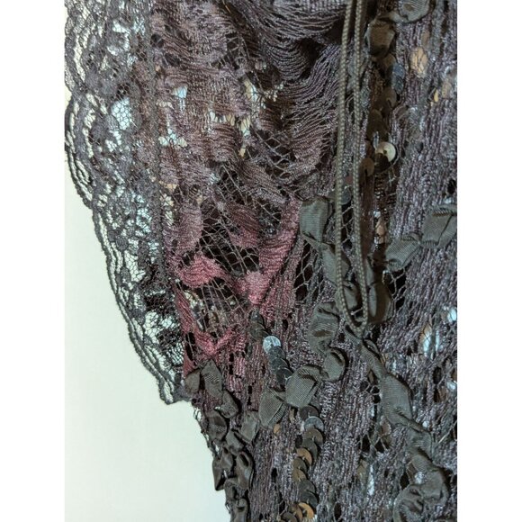 Vintage 80s HW Collections Black Lace Dress With Sequins Drop Waist Design Flutt - Picture 4 of 10